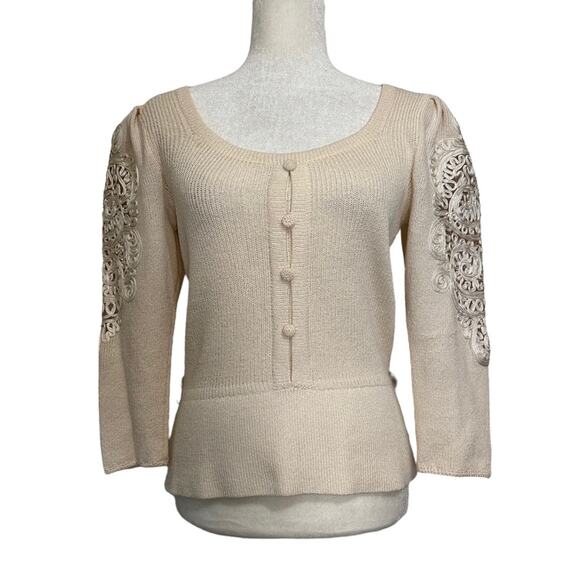 Vintage Soutashe Puff Sleeve Sweater Top Button Detail With Belt PostMod 80s - Picture 8 of 9